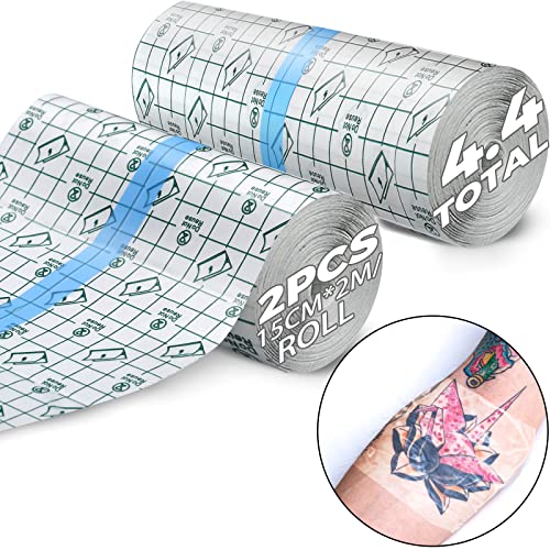 2 PCS (15CM X 2M) Tattoo Folie Heilung,Tattoo Wasserdichte Klebebandage Transparent Bandage PU Folie Tape,Second Skin Tattoo Transparente Atmungsaktive Hautschutzauflage für Tätowierte Haut(Total 4M) Cover