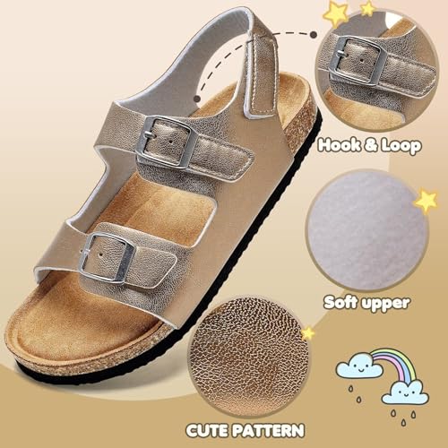 Image of Torotto Toddler Kids Sandals Boys Girls Cork Footbed Sandals with Adjustable Buckle Casual Slides Open Toes Flat