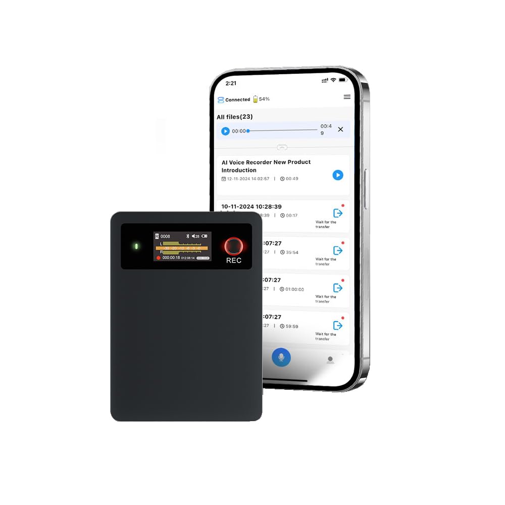 AI Voice Recorder,Note Voice Recorder, App Control, Transcribe & Summarize with AI Technology, Support 112 Languages, 64GB Memory, Audio Recorder for Lectures, Meetings, Calls, Black
