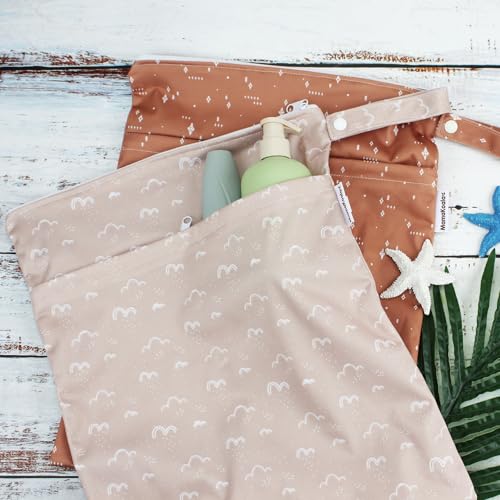 Image of Mama Koala 2 Pack Wet Dry Bags on the Go, Swimming Pool, Beach, in Gym, Fitness Center, Natatorium, Polyester Waterproof Diaper Bag with 2 Pockets, Portable, Reusable, Machine Washable-12in /16in-016