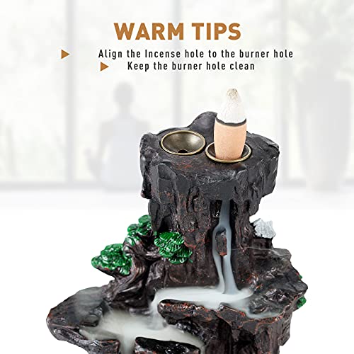 Ronlap Dual Sided Mountain Waterfall Incense Burner, Resin River Tower Backflow Incense Holder, Cool Aromatherapy Incense Fountain Smoke Waterfall With 120 Upgraded Incense Cones+30 Incense Sticks #TOP4
