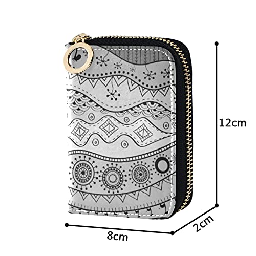 African Hand Drawn Ethnic Tribal Black Grey Pattern Credit Card Coin wallet, Key Change Organizer Zipper Purse Compact Clutch Pouch Pocket, RFID Blocking Women Leather Card Holder4