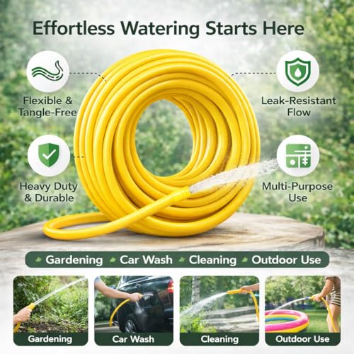 Image of PulGos 𝟏𝟓 𝐌𝐞𝐭𝐞𝐫 Pack of 1 Heavy Duty PVC Garden Hose Pipe with Tap Adapter & 3 Clamps | Flexible, Latex core, Leak-Resistant Water Pipe for Gardening, Car Washing, Lawn Care & Outdoor Use