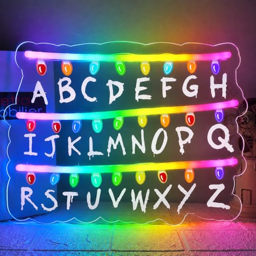 WittyRhE Alphabet Neon Sign LED Light for Kids Room Decor ABC Letter Learning Wall Light with Dimmable Brightness & 8 Colors USB Powered Acrylic Neon Lamp for Nursery Classroom Playroom Bedroom Wall Decoration 15.75 x 11.46 In-USB Powered-Acrylic