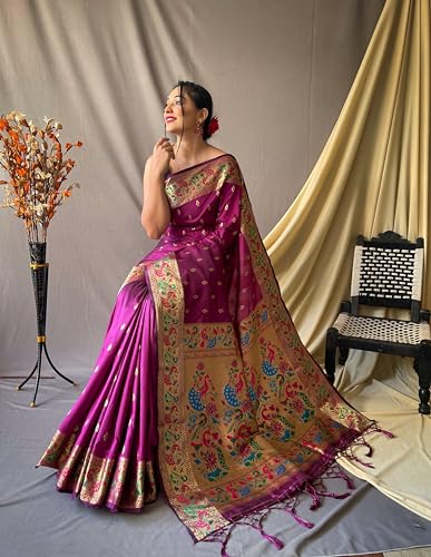 Image of SGF11 Women's Paithani Soft Lichi Silk Kanjivaram Sarees With Blouse Piece
