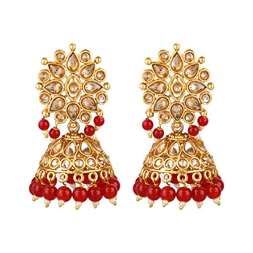 Efulgenz Indian Bollywood Faux Pearl Crystal Kundan Rhinestone Wedding Jhumka Jhumki Dangle Earrings Jewelry Set