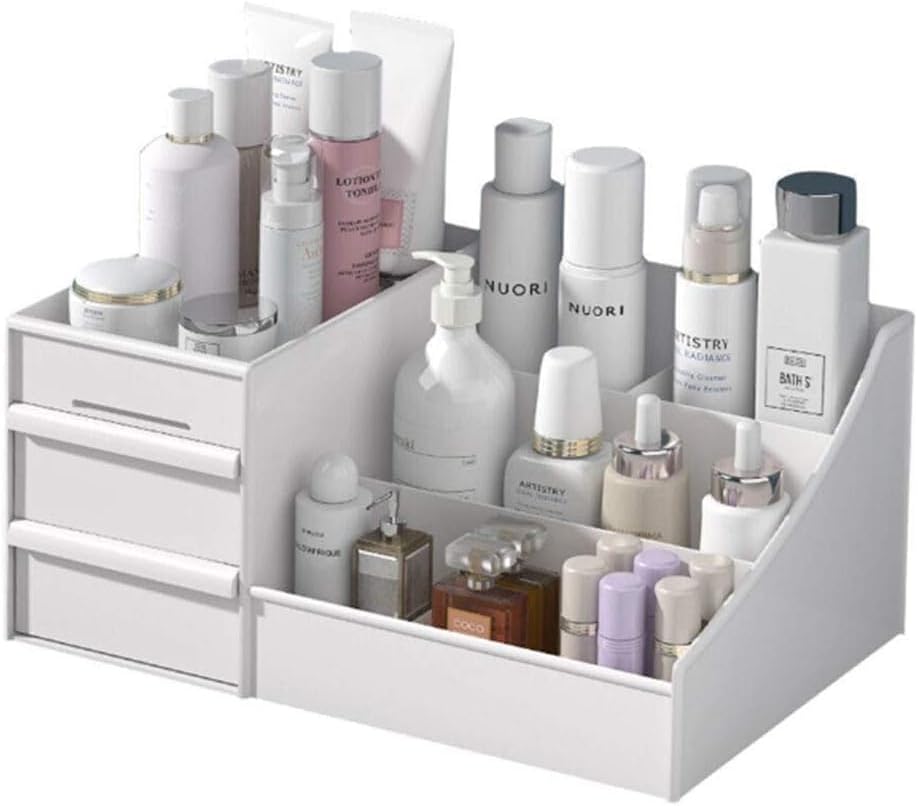 Roktry Makeup Organisers | Cosmetic Organizer Box with Drawers, Vanity Brush with Holder for Lipstick, Cosmetics Storage | Multipurpose Skincare, Eyeshadow, Nail Polish Dressing Table Organiser
