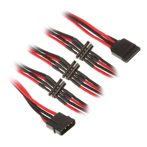 BitFenix Molex zu 4x SATA Adapter 20 cm - sleeved Black/Red/Black