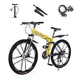 Esluve マウンテンバイク 26インチ 21段変速 折りたたみ自転車 ディスクブレーキ クロスバイク 泥よけ、空気入れ、ワイヤ錠のプレゼント付き 超高炭素鋼フレーム