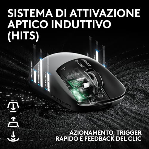 PRO X2 SUPERSTRIKE LIGHTSPEED, mouse gaming wireless LIGHTSPEED, prestazioni ultra-veloci, ultra leggero (61 g), feedback tattile del clic personalizzabile, ricarica USB-C, PC/Mac - Bianco - Mouse gaming - Immagine 2