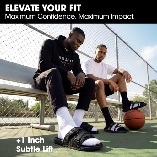 Image of Draco DracoSlides Reflective Slides for Men and Women, Wrapped in Reflective 3M with Adjustable Straps for Wide /Narrow Feet, Sandals with Arch Support & Slip Resistant, Men & Women Footwear, Black
