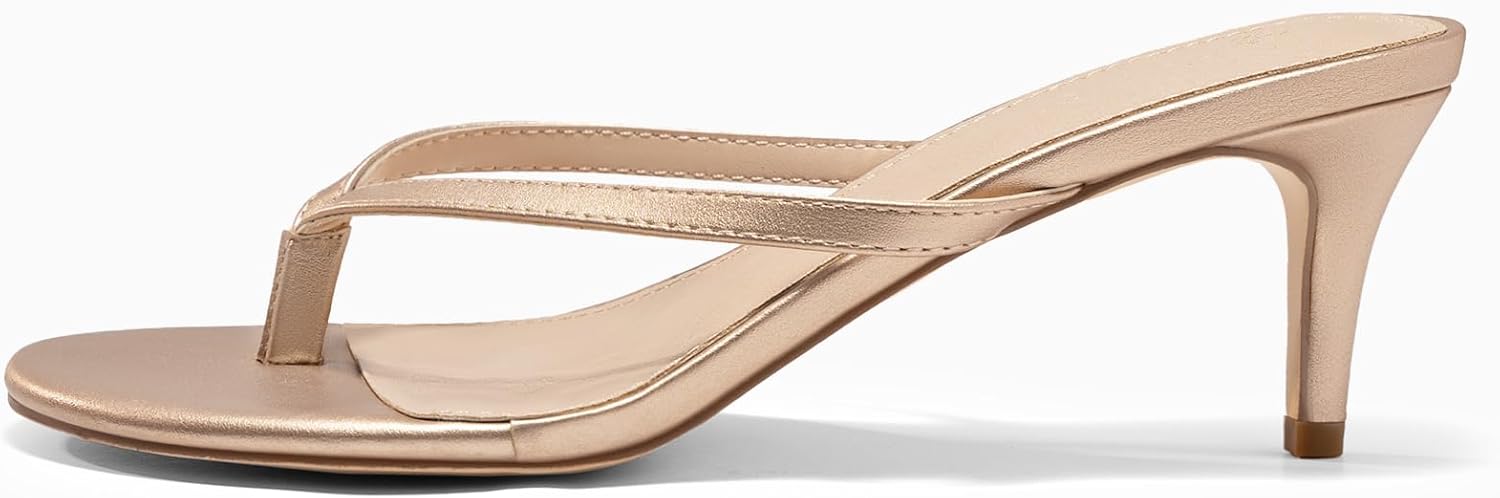 Coutgo Women's Kitten Heels Flip Flops Thong Heeled Sandals Round Open Toe Comfortable Summer Beach Shoes - Image 3