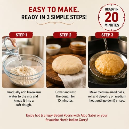 Image of INDIMIX Bedmi Puri Mix 500g | Ready-to-Cook Urad Dal Bedmi Puri Atta, Instant Masala Puri, Authentic North Indian Breakfast, From the House of Pansari