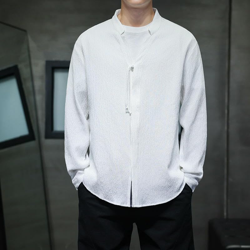 Camisa de manga larga para hombre estilo chino a rayas 2