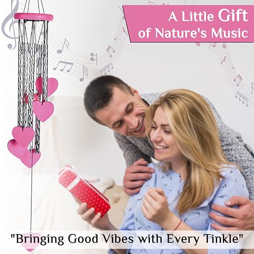 Image of ZAICUS Pink Heart Wind Chime - Heart-Shaped Hanging Decor - Wind Chime for Home - Home Decor Items for Valentine's Day & Special Moments