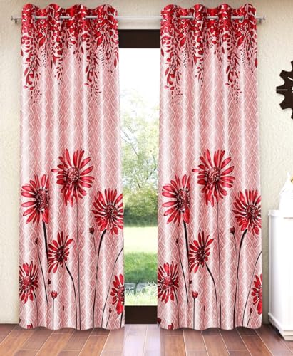 Image of Home Sizzler 2 Pieces Sunflower Panel Eyelet Polyester Door Curtains - 7 Feet, Maroon