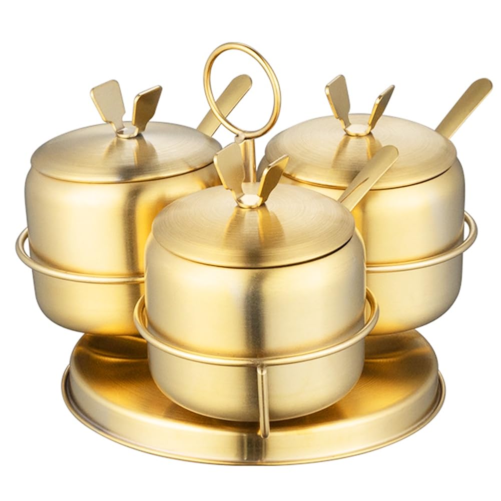 Hndhbfgrt Seasoning Container Stainless Steel Sugar Container with Lid and Spoon Bowl Rotating Salt Jar Seasoning Can for Salt