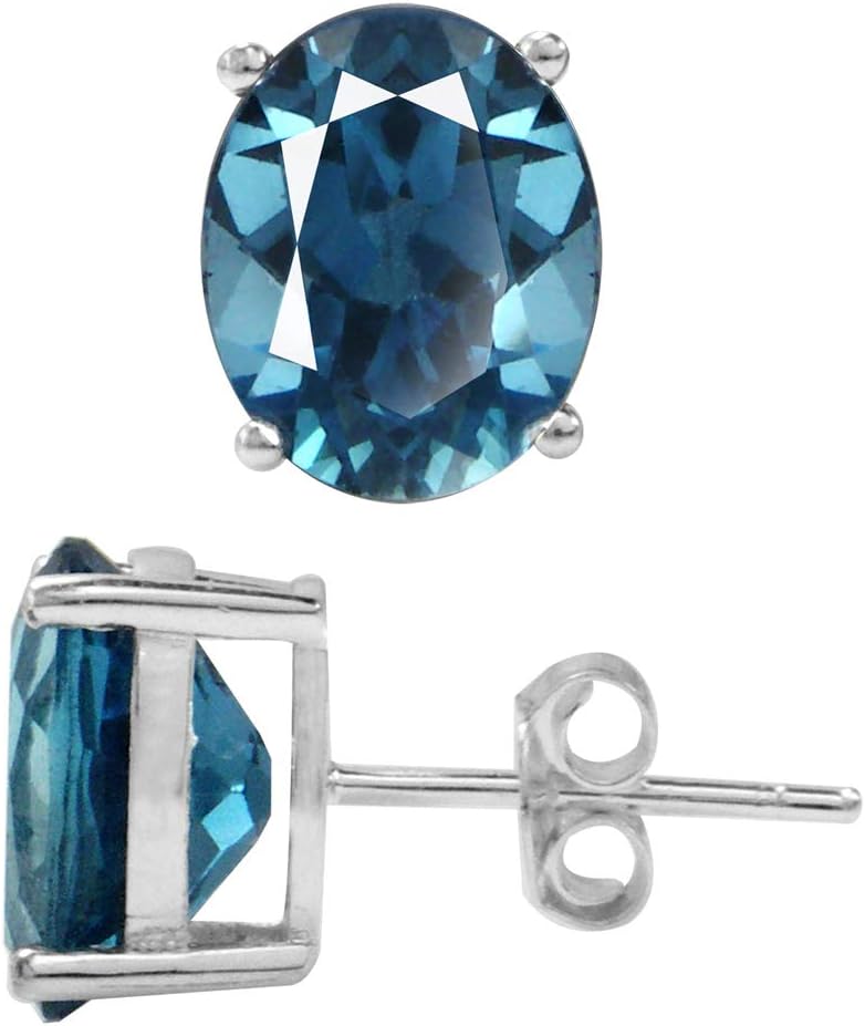 Silvershake 10X8mm Oval Shape Birthstone Gemstones White Gold Plated or Yellow Gold Plated 925 Sterling Silver Classic Stud Post Earrings Jewelry for Women