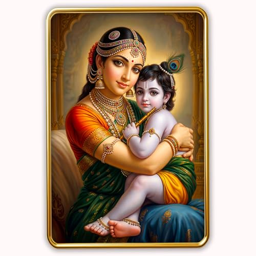 Image of Dharvika Innovations Kanha Maa Yashoda WIth Bal Krishna photo frame for pregnant women with golden Slim, Sparkle Coated Lamination frame 1867 30 x 45 cm (Design 6)