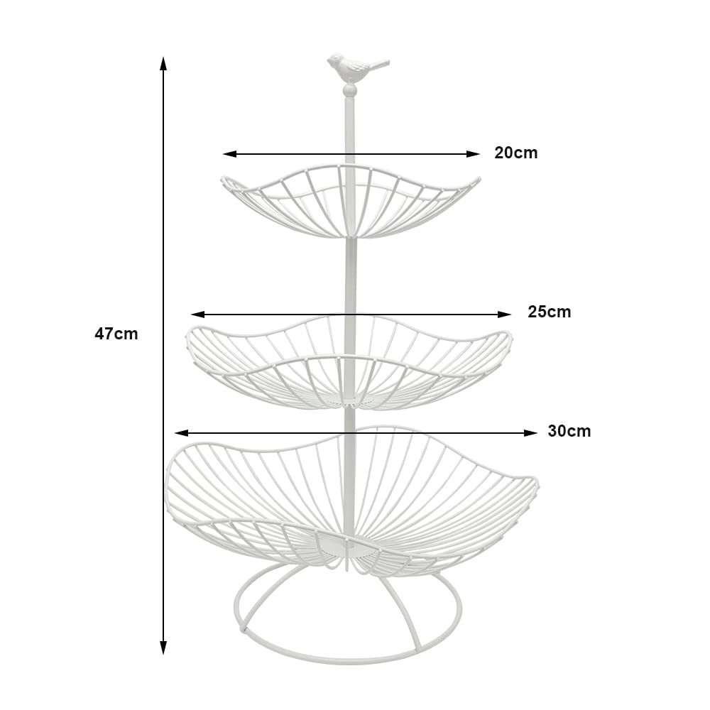 Espositore per frutta a 3 ripiani per più spazio sul piano di lavoro, bianco, in metallo, con 3 scomparti di archiviazione, dimensioni: 31 cm, 25 cm, 20 cm