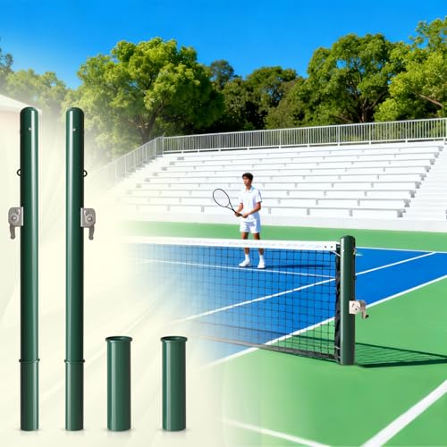 SOIUDNEB Round Tennis Posts(No Net),Professional Tennis Poles with Ground Sleeves Embedment,Tennis Permanent Court Kit for Indoor Gymnasium Outdoor Sports Field