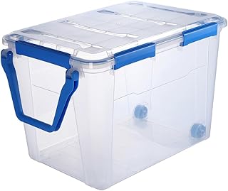Kreher 100 Litre Storage Box with Lid & Wheels - Waterproof & Dustproof, Transparent & Stackable, BPA & Toxin-Free, Robust Plastic Box with Silicone Seal & 6 Clips (1, 100 Litres)