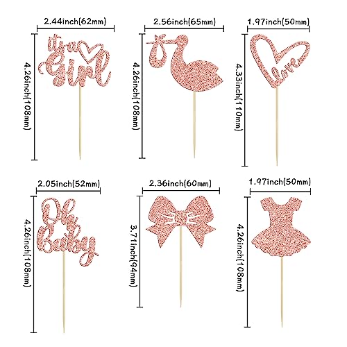 Gyufise 36 Pack Oh Baby Cupcake Toppers It's A Girl Cupcake Toppers With Bow Dress Love Heart Rose Gold Glitter Cake Picks Decorations For Baby Shower Girl Birthday Party Supplies #TOP1