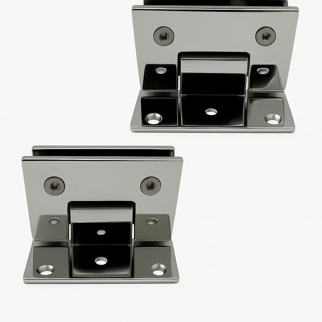 Set 2 Cerniere per Porta Doccia in Vetro – Angolo 90° in Acciaio Inox Opaco con Accessori | Cardini per Box Doccia e Bagno (Cromo Lucido)
