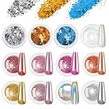 BISHENGYF 12 Chrome Nail Powder Set, Rosa Gold Silber Spiegeleffekt Chrom Nagelpuder...
