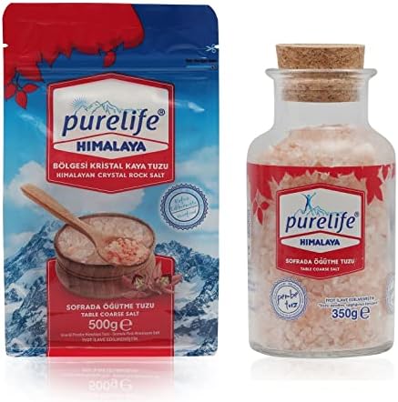 Purelife Himalayan Kosher Salt Pink Coarse Unrefined - Gourmet Natural Crystal Rock Salt with Minerals for Salt Mills & Grinders - 1.1 lbs & 12.35 oz