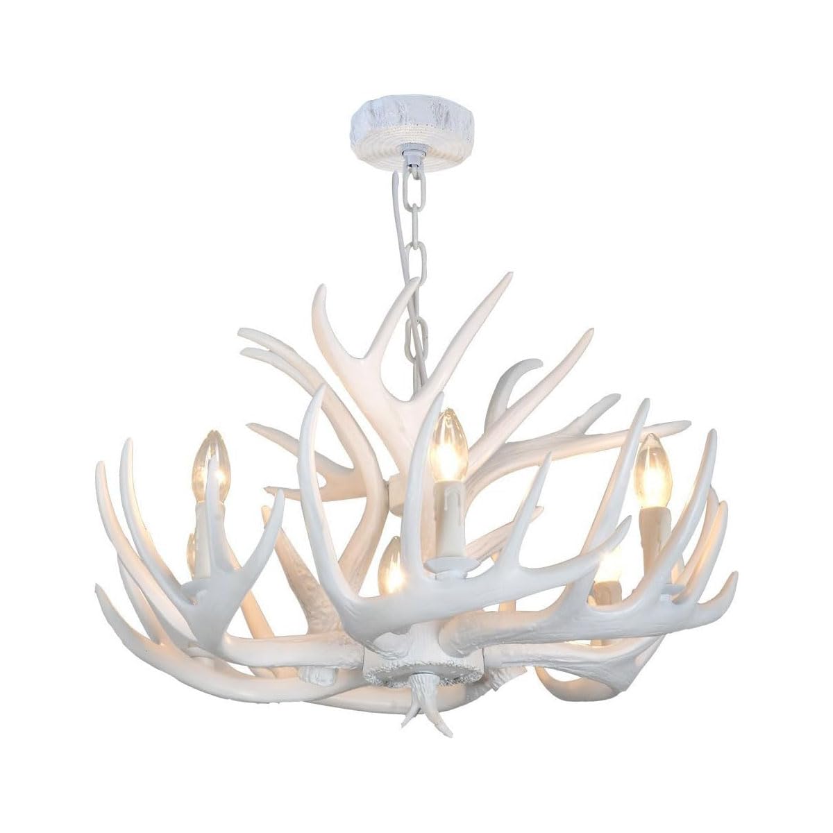 HuangJingYu Antler Chandelier, Faux Deer Horn Vintage Style, E14 Semi Flush Ceiling Light, for Living Room Dining Room Bar Hallway Bedroom, Rustic Country Hanging Light