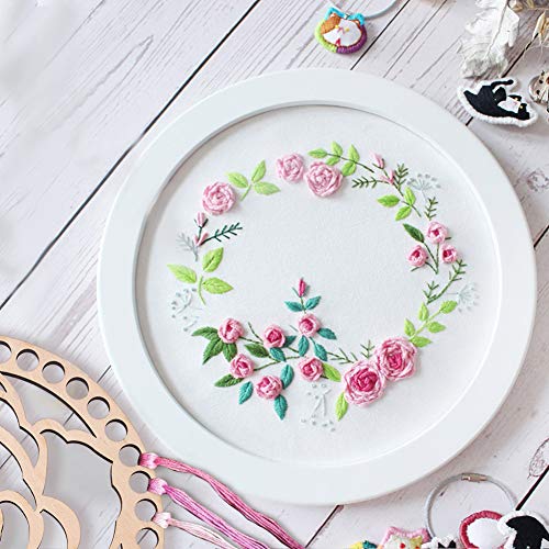 Image of GORGECRAFT Wooden Embroidery Floss Organizer Cross Stitch Thread Holder Storage Tool Floral Rose Round Thread Needlework Sorter Sewing Crafts for DIY Knitting Crochet Bag Bottom Flat Round with Flower