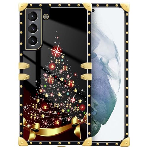 Coque Galaxy S21 Plus motif Noël carré doré fine et antichoc