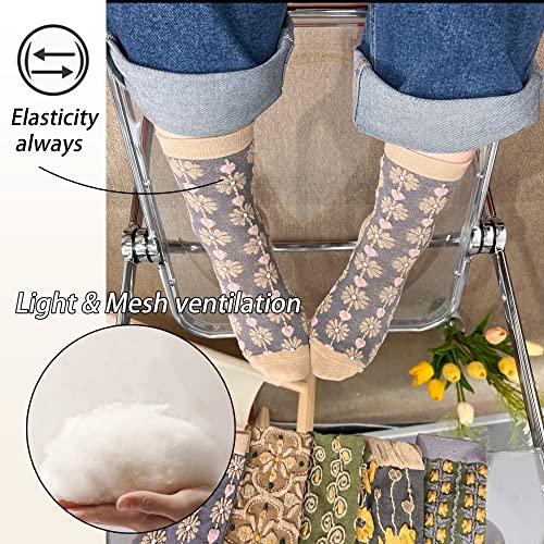 Cute Flora Women Ankle Crew Sock Boot Mixed Color Embroidered Novelty Warm Cottagecore Cotton Girl Fancy Sock 5 & More Pairs4