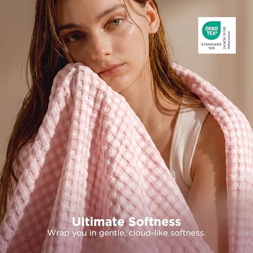 Image of Bedsure Cooling Cotton Waffle Queen Size Blanket - Lightweight Breathable Blanket of Rayon Derived from Bamboo for Hot Sleepers,Spring Pink, 90x90 Inches