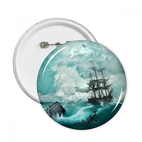Badge rond Océan Vague Nature Science Photo Pins Vêtements Cadeau 5pcs