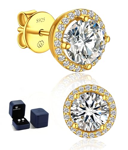 MomentWish Ohrringe Gold 585 1 Karat/5 mm Moissanite Ohrstecker Gold Damen mit Stein Diamant Geschenke für Frauen Mama Ehefrau-Halo