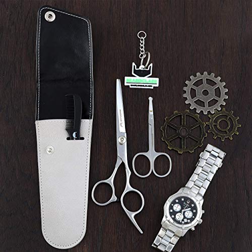 BEARDCLASS Beard Mustache Scissors Kit Set for Men (3 in 1) for Beard Care with Small Comb and Leather Pouch - Thumbnail 6
