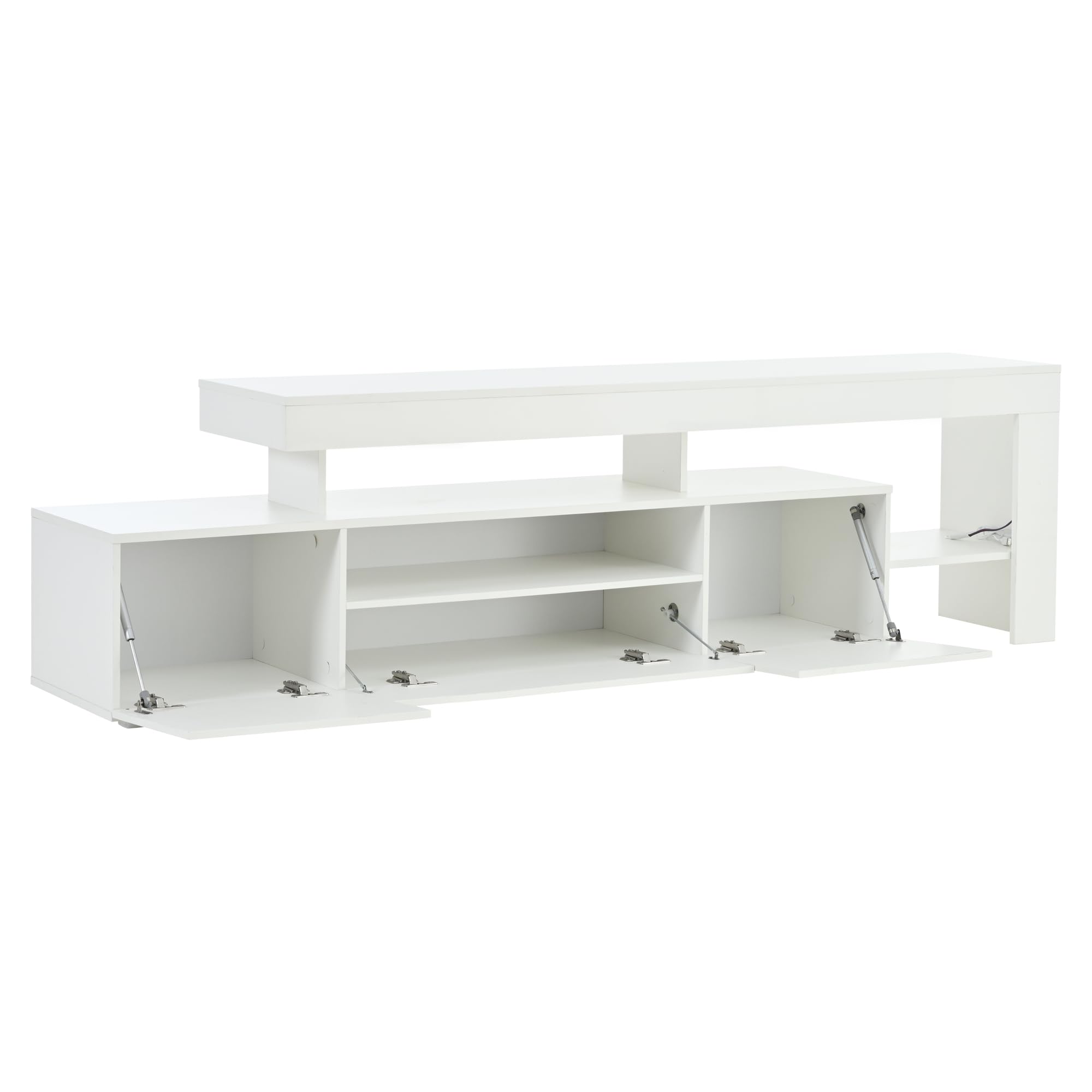 Mueble de TV blanco 192 x 37 x 53 cm, con tres compartimentos, iluminación LED, base y soporte de TV brillantes, estante de TV y mueble, apto para televisores de hasta aproximadamente 85