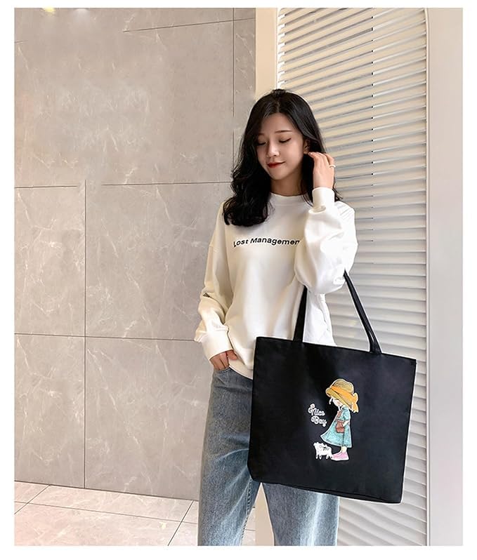 K2P Classic Tote Bags For Women Girls Canvas Handbag Zipper Large Capacity Fashion Bag For College Office 1