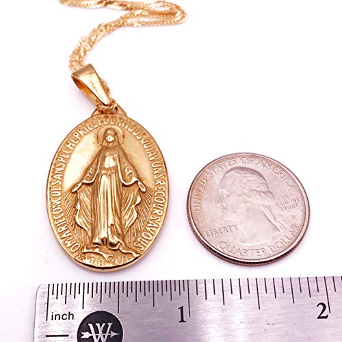 Leslie Boules Vintage Miraculous Medal Necklace 18K Gold Plated Chain 19 Inches Length #TOP3