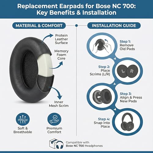 Almohadillas de espuma de repuesto acolchadas suaves de cuero para auriculares Bose NC 700 NC700 con cancelación de ruido miniatura 2