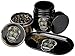 Fess Product Day Of The Dead Stash Box Combo - 2.5 Inch Heavy Full Size Titanium 4 Part Herb Grinder - DOD UV Glass stash jar - Day Of the Dead Wood Bamboo Box
