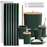 Clara Clark Bathroom Accessories Set - Bathroom Accessory Set with Shower Curtain Set, Toilet Brush, Trash Can & Soap Dispenser (Hunter Green, Complete Set)
