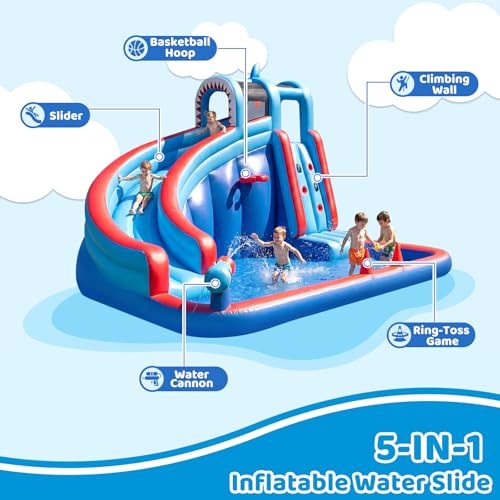 SunSwell Inflatable Water Slide for Kids Backyard with 450W Blower, Jumping Castle with Water Slide, Water Park Bounce House for Indoor and Outdoor Activities
