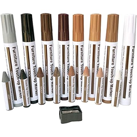 Furniture Repair Kit - 17 Pieces Wax Markers and Sticks with Sharpening Kit for Removing Stains and Scratches on Floors, Tables, Desks, Carpenters, Headboard Cover