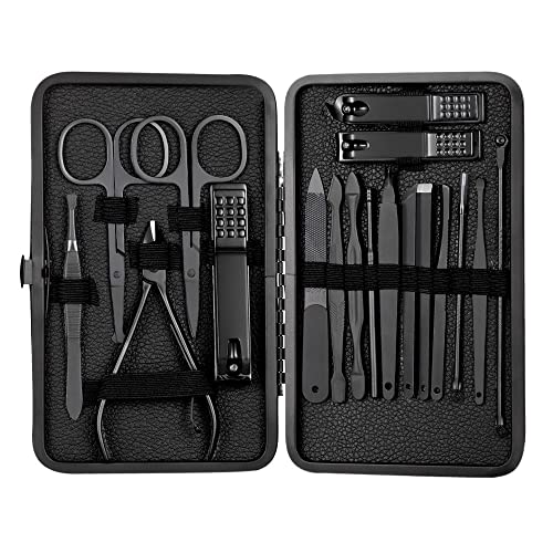 Kit manucure pédicure 18 pièces en acier inoxydable noir ménage