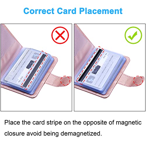 Image of Wisdompro Credit Card Holder, PU Leather Slim RFID Blocking Debit Card Protector Wallet Organizer Case with Magnetic Shut (Build in 20 Card Slot & 7 Small Cells for Memory Cards)-Vertical Rose Gold