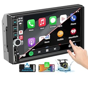 [Upgraded Wireless] 7” Double Din Car Stereo Apple Carplay Android Auto, 240W Powerful Sound, RDS/FM/AM Radio, USB Type-C/AUX/TF Full Interface, Touchscreen Audio Reiceiver with Bluetooth Handsfree