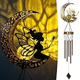 OLIKER Solar Moon Fairy Wind Chimes for Outside Unique Crackle Glass Ball with LED Light windchimes...